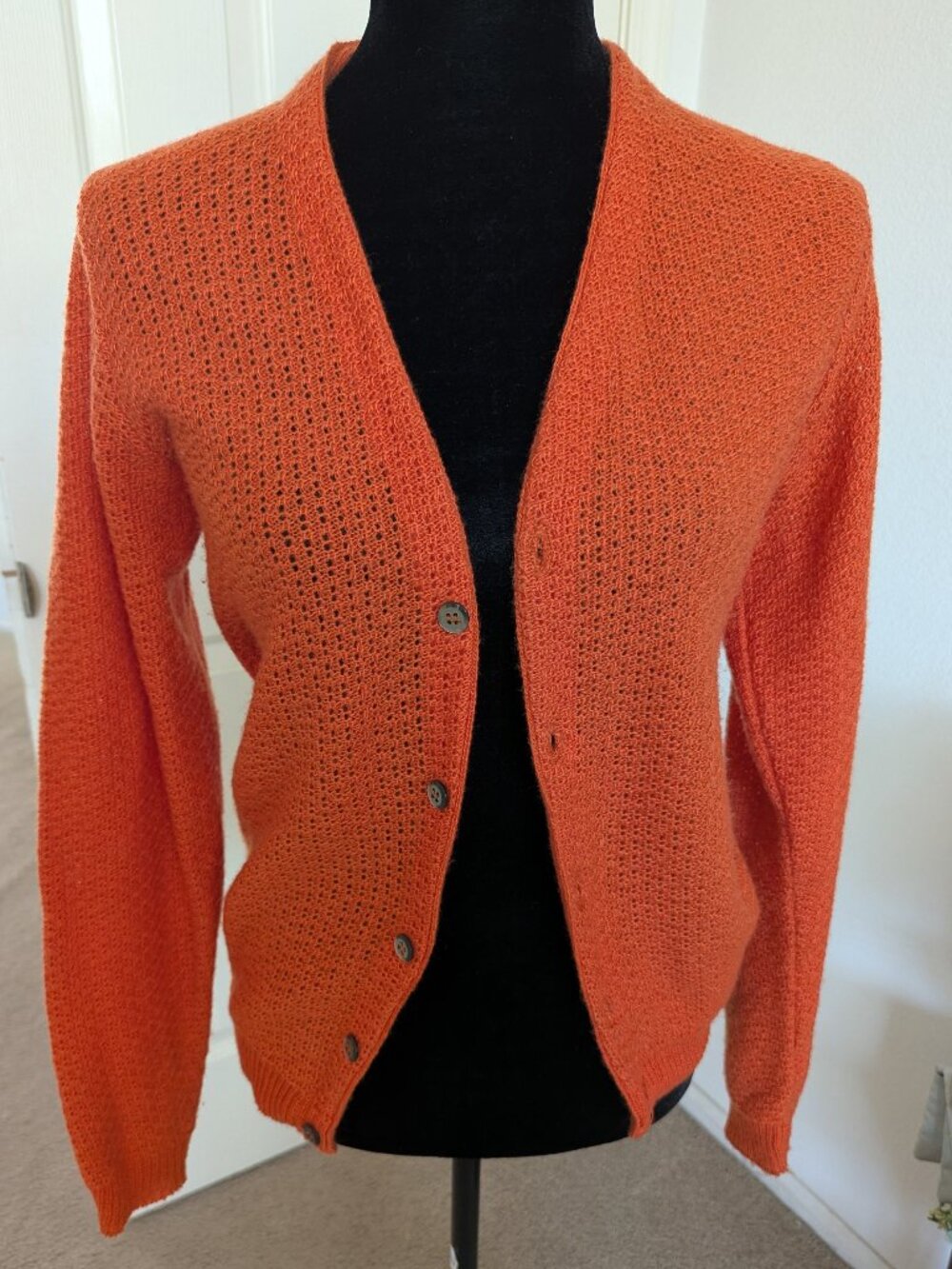 Vintage Ladies Orange Knit Cardigan Sweater By Pauker Knitted Creations Size L-X